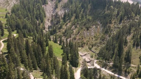 Adolf Munkel Trails Leading to Impressive Odle Mountain Peaks, Aerial, Stock Footage 144043322