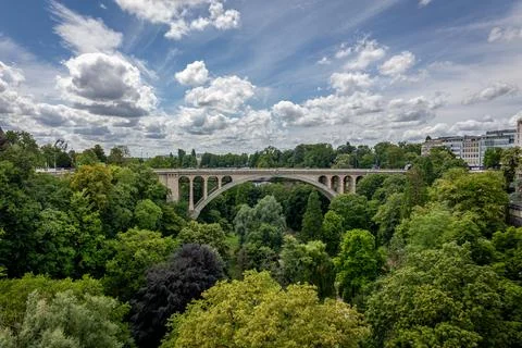 The Adolf's Bridge, the largest stone arch bridge in the world in Luxembour.. Stock Photos