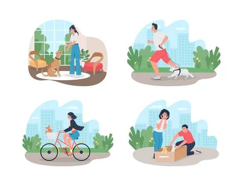 Adopt and train dogs 2D vector web banner, poster set Stockillustratie