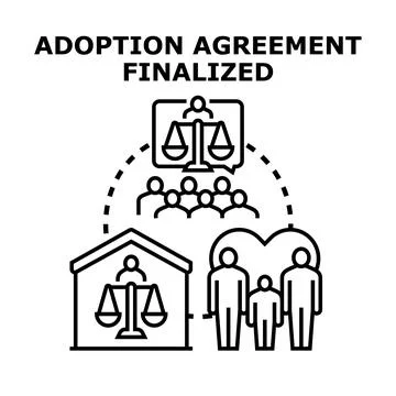 Adoption agreement finalizing creating new happy family Stockillustratie