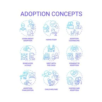 Adoption blue gradient concept icons Illustrazione stock