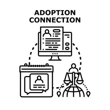 Adoption connection process with legal documentation and global network Stock Illustration