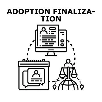 Adoption finalization process, legal paperwork, and global family selection Stock Illustration