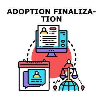 Adoption finalization process, legal paperwork, and global family selection Stock Illustration