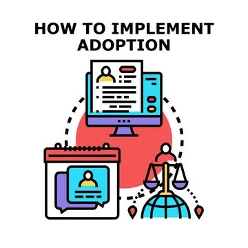 Adoption implementation process with legal and online components Illustrazione stock