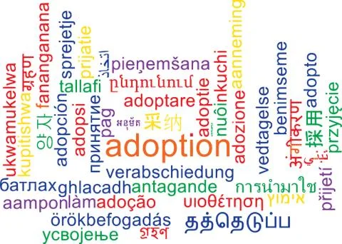 Adoption multilanguage wordcloud background concept Illustrazione stock