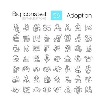 Adoption process linear icons set Illustrazione stock