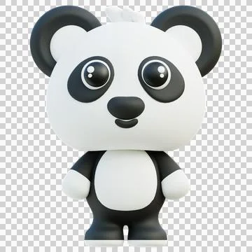 Adorable 3d Panda Character with a Big Smile and Black and White Fur Stock Illustration