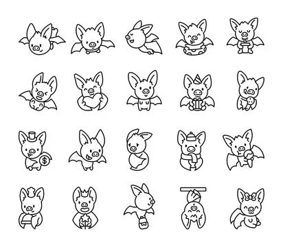 Adorable bat characters set Stock Illustration