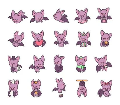 Adorable bat characters set Illustrazione stock