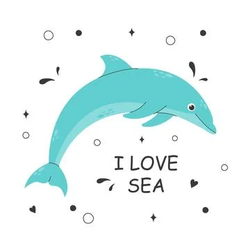 Adorable blue dolphin i Stock Illustration