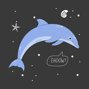 Adorable blue dolphin Stock Illustration