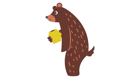 Adorable Brown Bear Character Holding a Honeycomb Cartoon Style Illustration Stock Footage 345539217