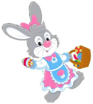 Adorable bunny basket eggs easter illustration Illustrazione stock