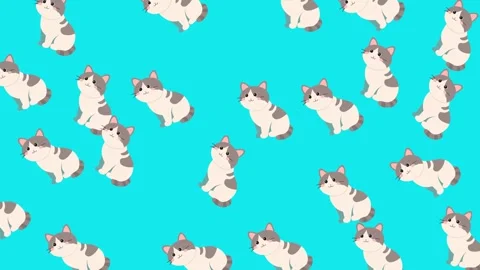 Adorable Cartoon Cat Pattern Featuring Cute Kittens on a Vibrant Cyan Background Stock-Footage 345540005