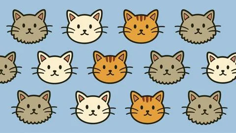 Adorable Cartoon Cats in a Repeating Pattern on a Blue Background. Illustrazione stock