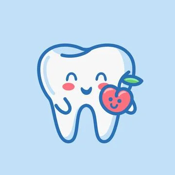 Adorable character, tooth with apple. The concept of the connection between Stock Illustration