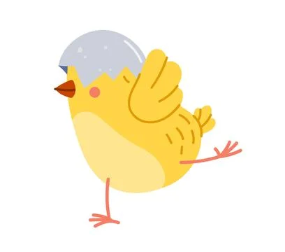 Adorable chick character with a piece of eggshell Stock Illustration