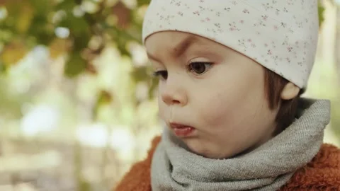 Adorable Child Displaying a Thoughtful Expression While Surrounded by Natures Stock Footage 308457616
