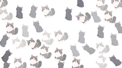 Adorable Cute Cartoon Cat Pattern with Grey and White Kittens on White Stock Footage 345539260