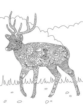 Adorable deer with zentangle elements - great for coloring and print Stock Photos
