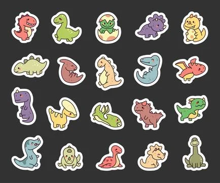 Adorable dinosaur character set featuring kawaii Stock Illustration