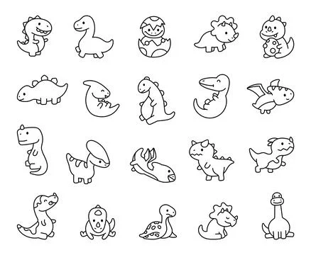 Adorable dinosaur character set featuring kawaii Stock Illustration