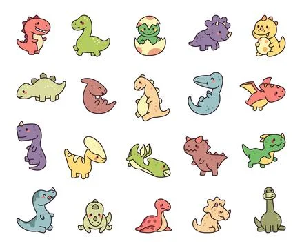 Adorable dinosaur character set featuring kawaii Stock Illustration