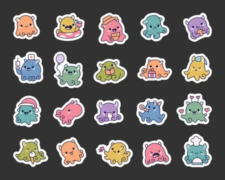 Adorable dumbo octopus character set Stock Illustration