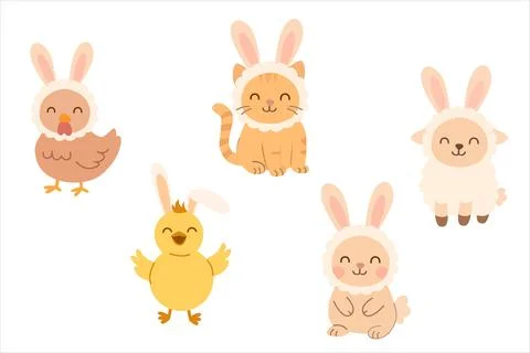 Adorable Easter Animals in Bunny Costumes for Spring Celebrations Stock Illustration