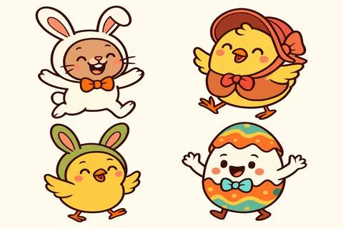 Adorable easter animals cartoon characters illustration 스톡 일러스트