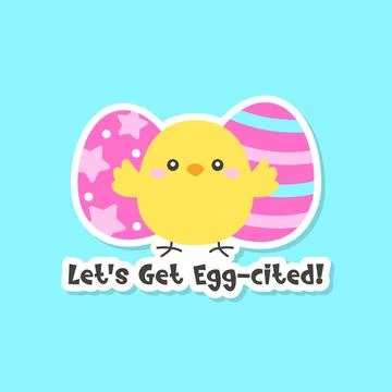 Adorable Easter Chick with Decorated Eggs Stock Illustration