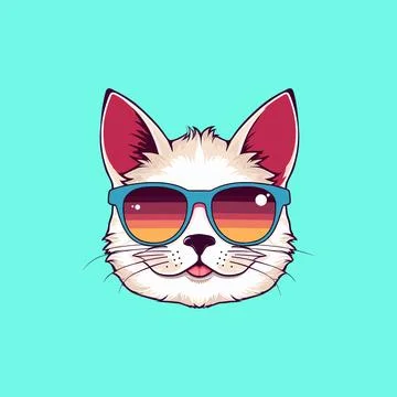 Adorable face or head of cat wearing sunglasses Stock Illustration
