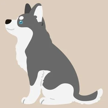 Adorable flat colored grey Husky dog sitting in side view illustration Stock Illustration