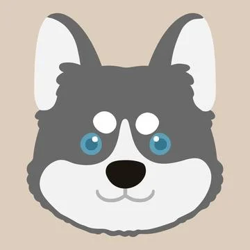 Adorable flat colored grey Husky dog front face illustration Stock Illustration