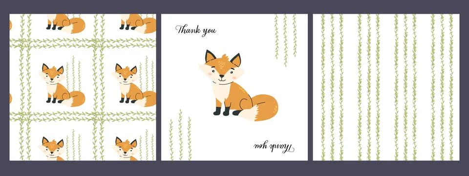 Adorable forest animals patterns with fox for creative design Stock Illustration
