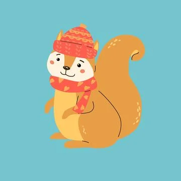 Adorable forest squirrel wearing winter hat and scarf illustration for season Stock Illustration