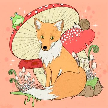 Adorable fox coloring page Stock Illustration