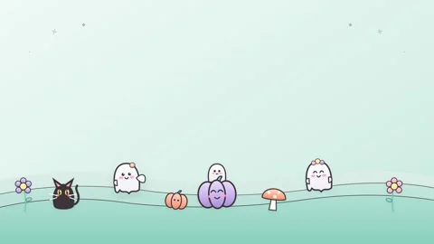 Adorable ghost and cat characters in a pastel halloween field. 4K 스톡 동영상 342781799