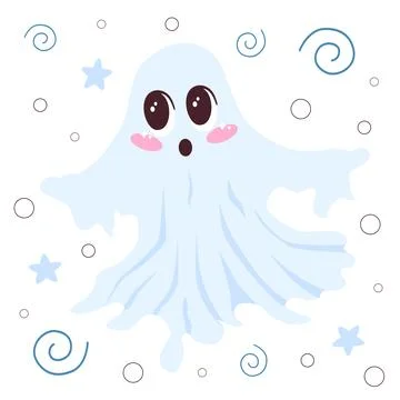 Adorable ghost with big eyes trying to be spooky Stock Illustration