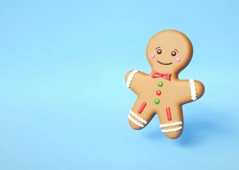An adorable gingerbread man on blue background Stock Illustration