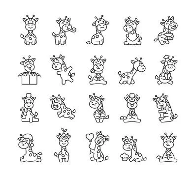 Adorable giraffe set featuring various emotions Stock Illustration