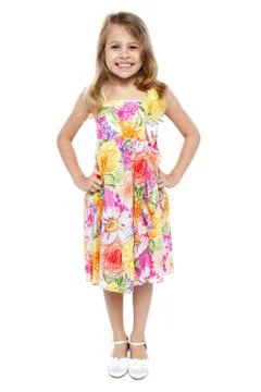 Adorable girl child in floral frock Stock Photos