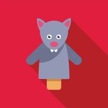 Adorable grey mouse hand puppet on red background Stock Illustration