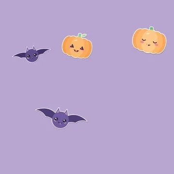 Adorable halloween pattern with purple background featuring bats and pumpki.. Illustration