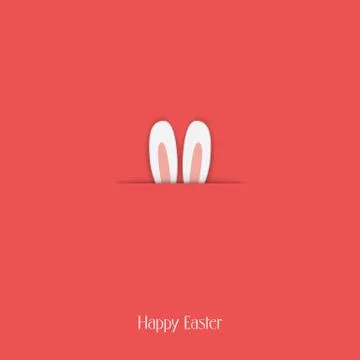 Adorable Happy Easter postcard template with bunny hiding and ears sticking out Stock Illustration