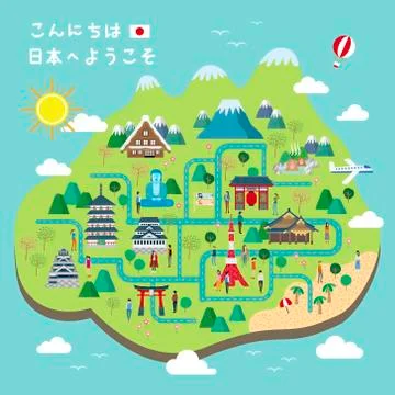 Adorable Japan walking map Stock Illustration