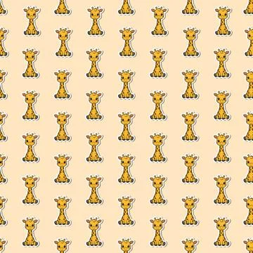Adorable Kawaii Giraffe Seamless Pattern Background with Cute Cartoon Baby .. Stock Illustration
