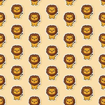 Adorable Kawaii Lion Seamless Pattern Background with Cute Cartoon Baby Lio.. Stock Illustration