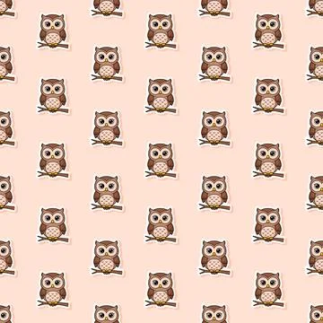 Adorable Kawaii Owl Seamless Pattern Background with Cute Cartoon Baby Owl .. Stock Illustration